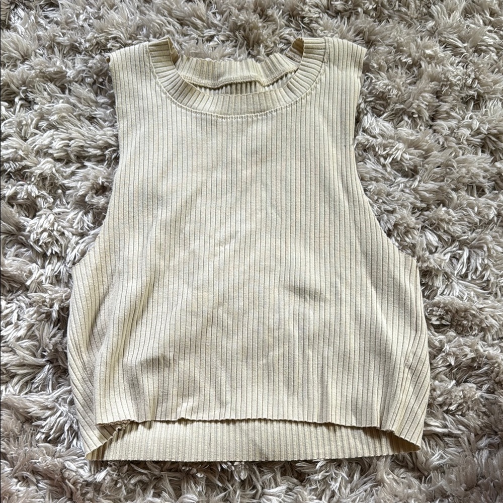 Aerie Cream Ribbed Cut Out Crop Top